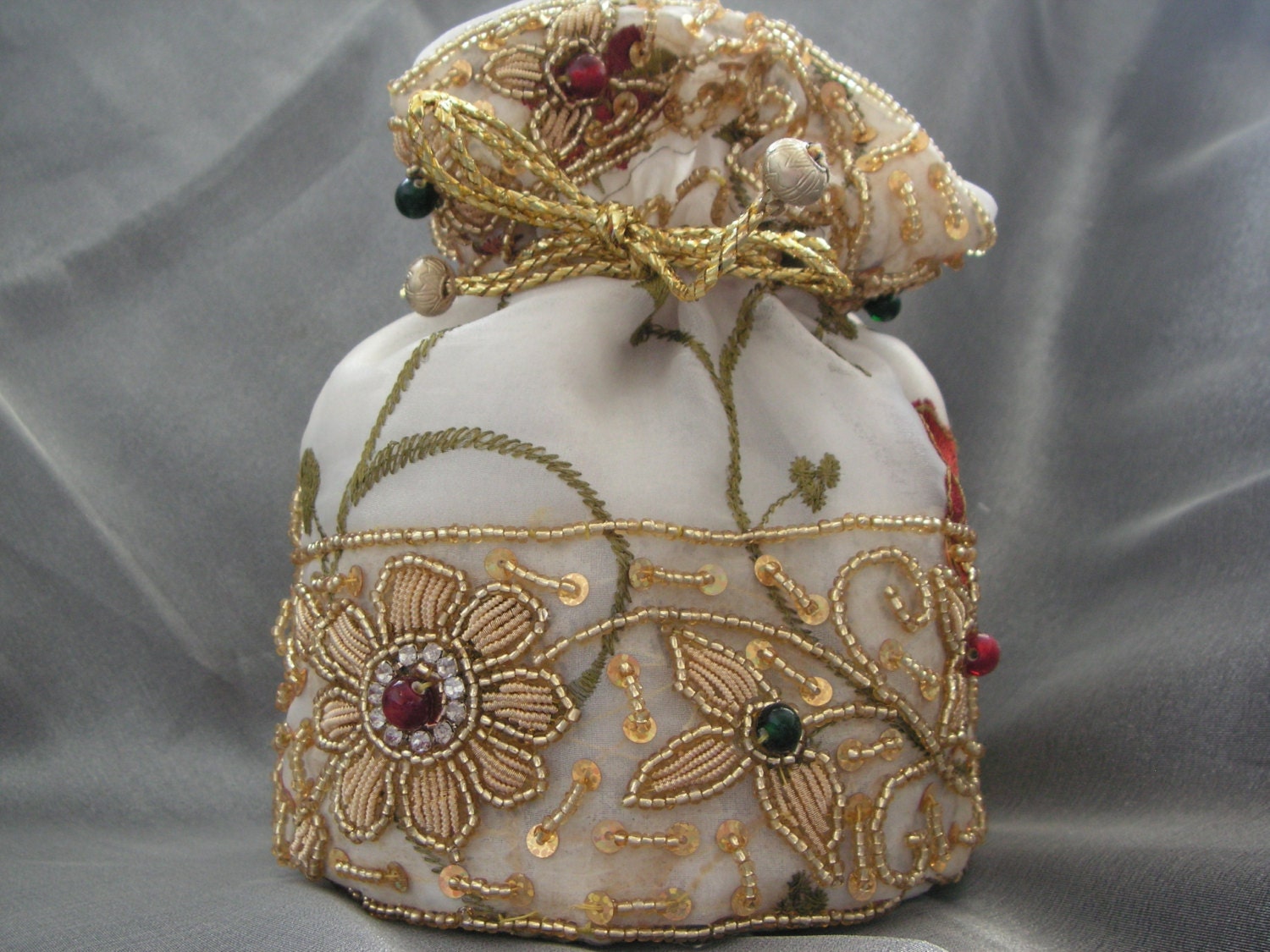 White Organza Handmade Drawstring Bag/ Pouch Bag/ Handbag/Purse