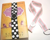 Ribbon Bookmark with a Cute Button- Pink Glitter Stripes- Great Gift for the Avid Reader, Never Loose Your Place Again