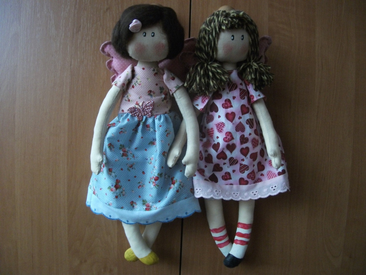 Angels/Friends/Handmade Rag Rose and Blue doll with Heart and flower. Tilda Style. Primitive doll.Stuffed doll