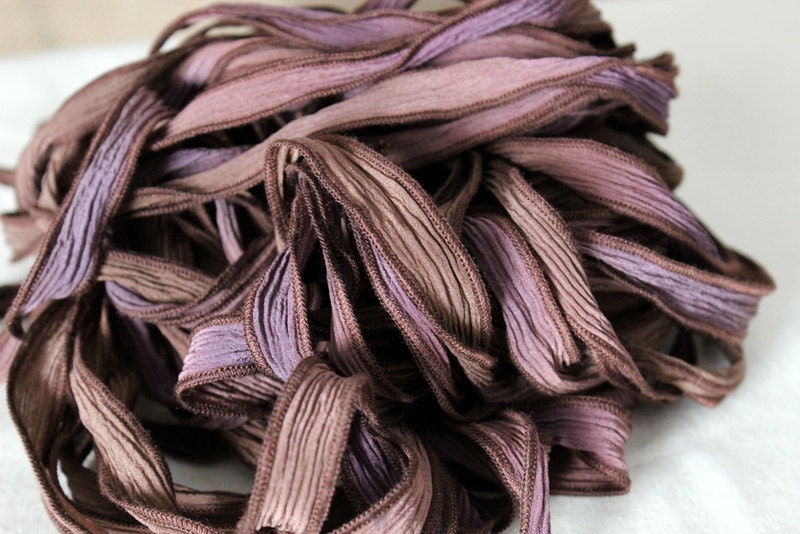 Hand Dyed Silk Ribbon, Purple, Brown, Coffee, Lavender, Fairy Ribbon, Jewelry Making Supplies - SuppliedByHFG