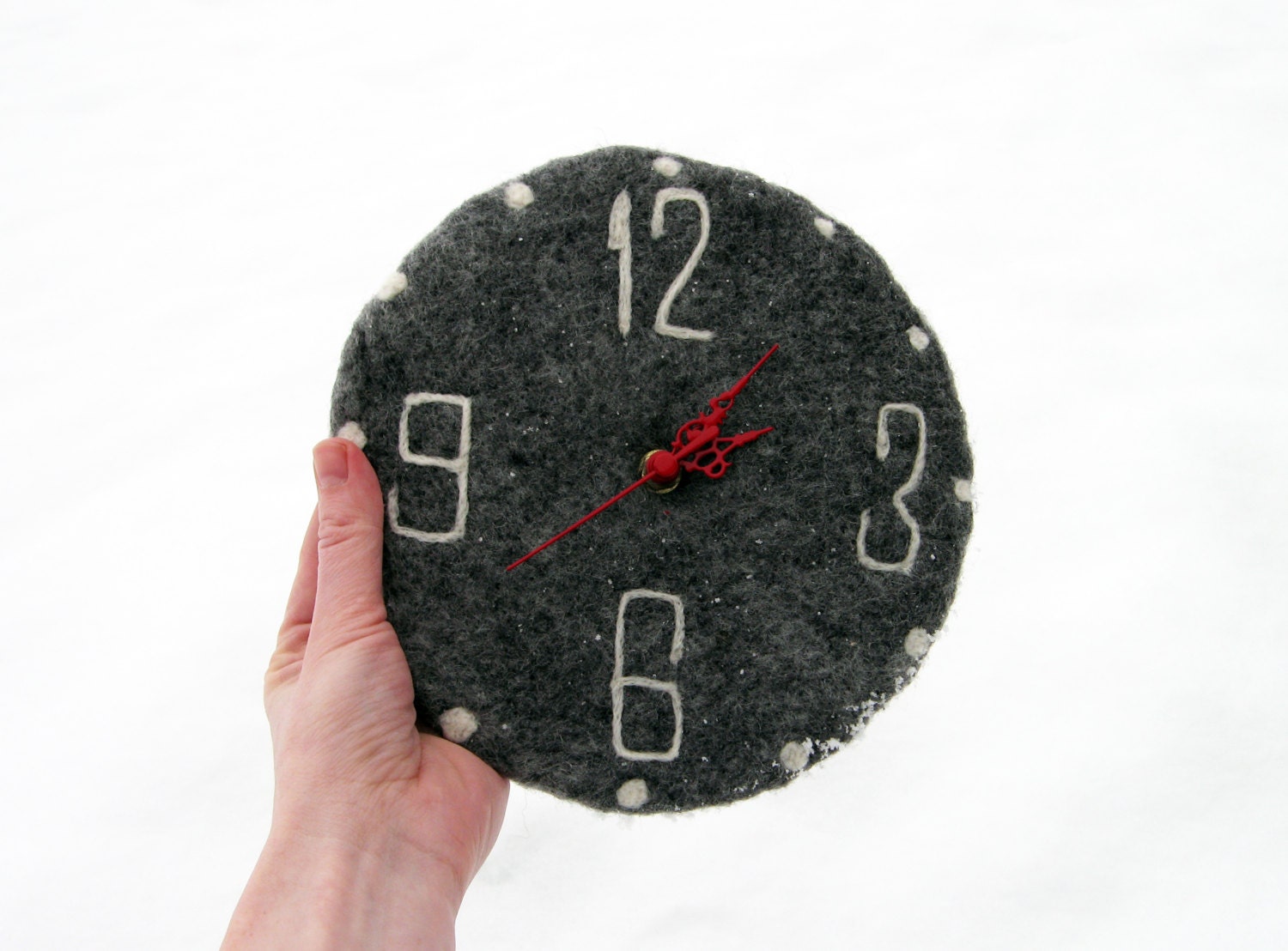 Wall clock, Felted wall clock, Grey wall clock, Wall decor, Original gift, Woolen wall clock, Large wall clock, wool clock