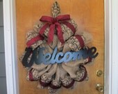 Welcome wreath, burlap wreath, spring and summer wreath, everyday door decor