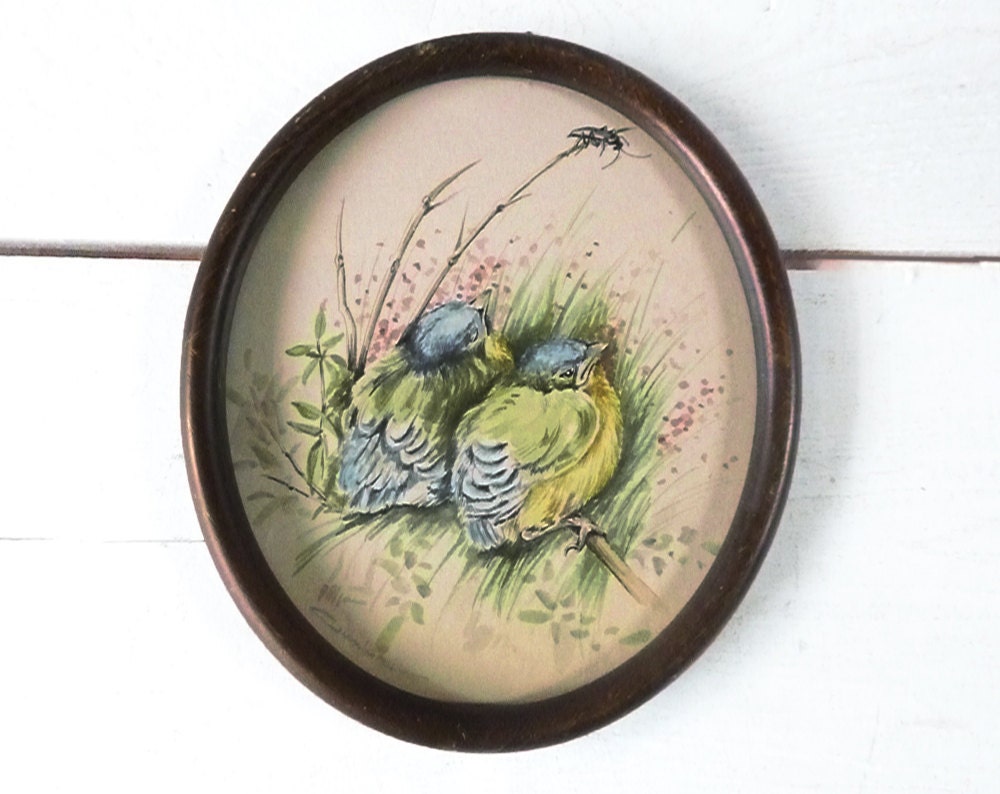 Oval Dark Wood Frame with an original watercolor   7" x  8 "