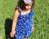 PATRIOTIC PRINCESS-royal blue satin romper & headband SET-photo prop-toddler-chiffon-lace-4th of July-Independence Day-Memorial Day-holiday