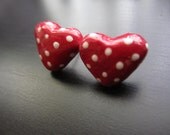 Polka Dot Red Heart Earrings Polymer Clay