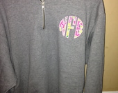1/4 zip appliqué monogram sweatshirt with Lilly Pulitzer fabric 