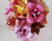 Paper Flowers Bouquet Lily Daisy Spring Wedding Mother's Day Tangerine Orange Yellow Pink Pearls