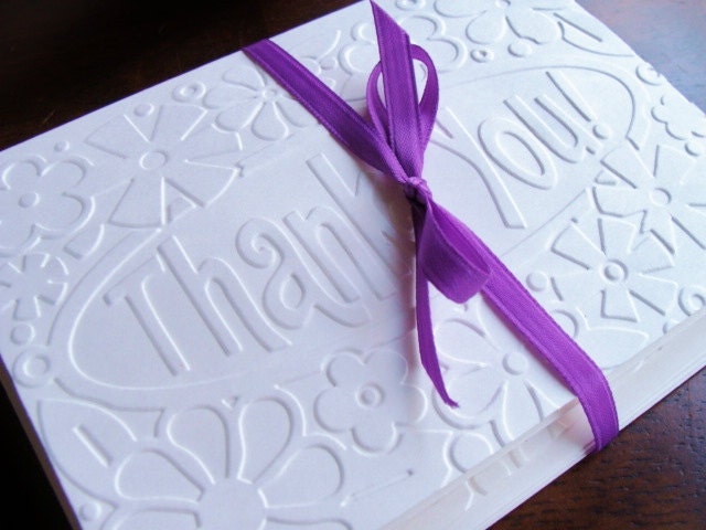 Set of 8, Thank You Cards, Blank Cards, Embossed Cards, Notecards, Stationery, Paper Goods, Handmade Cards