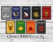 Game of Thrones - Main Houses SET OF 9 - A5 Modern Retro Vintage GoT House Sigil Stark Arryn Lannister Targaryen Tyrell Typography Art Print