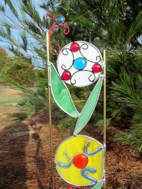 Stained Glass Yard Art WILDFLOWERS 2 By WindsongGlassStudio