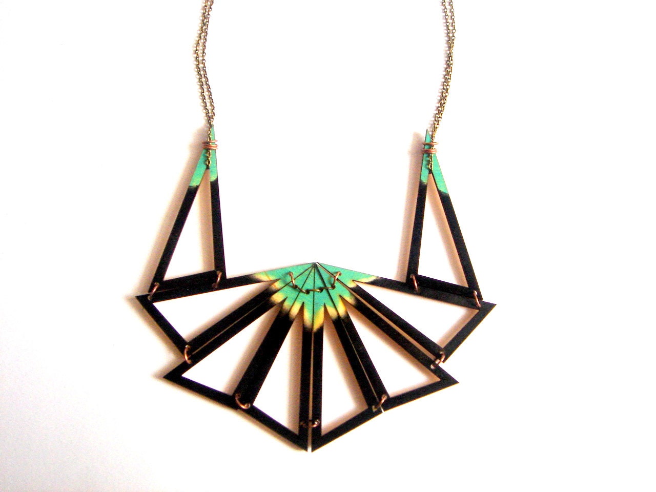 Black  Geometric Necklace, Wood Triangles Bib,Wood Tribal Necklace,Geometric Jewelry