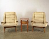 Pair - Danish Modern Upholstered Lounge Chairs with Teak Accents