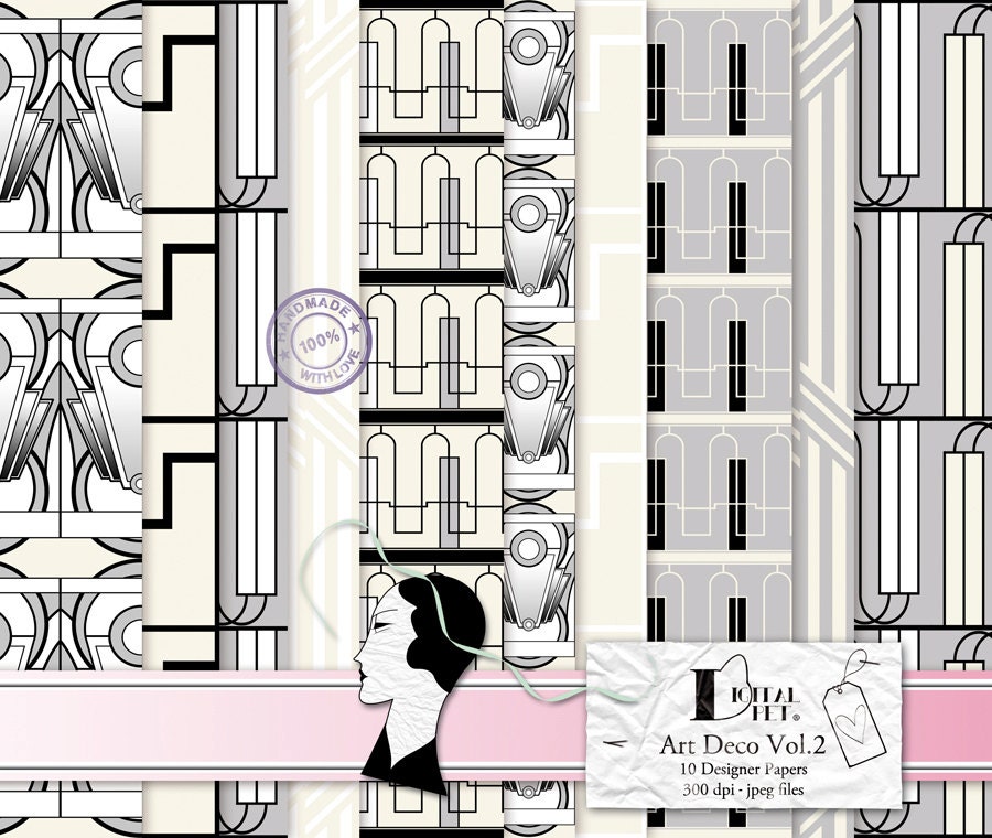 Art Deco Vol. 2 - Scrapbook Paper Pack - 10 Digital Papers 11" x 8.5"/300 dpi - jpeg files