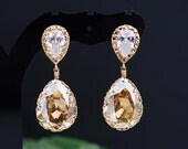 Wedding Bridal Jewelry Bridal Earrings Bridesmaid Earrings Dangle Earrings Cubic zirconia earrings with Golden Shadow Tear Drop Earrings
