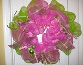 Decorated Poly Mesh Spring Wreath Pink, Fuchsia, Lime, Green