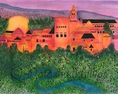 RESERVED Alhambra Granada Spain // watercolour and ink illustration // A4 print