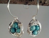 Handmade Birds Nest Egg Earrings Handmade Ear Wires Blue Beads
