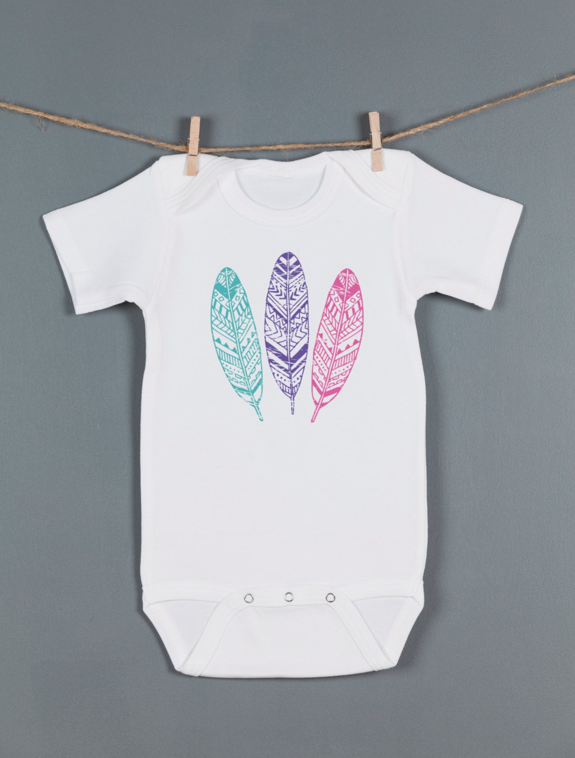Tribal Feathers Baby Onesie, Boho Baby One Piece Romper Bodysuit Jumper, Baby Clothing, Great Baby Gift or First Birthday
