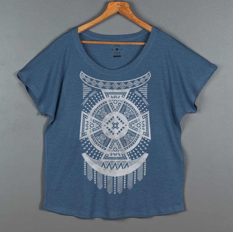 Women's Arrow Top- Ladies Tribal Tee Tshirt- Loose Fitting Open Neck T Shirt- Aztec Graphic Tee- Women's Native Design Top
