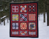 Art Quilt with Colorful Unique Geometric Shapes.
