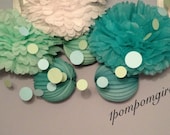 Perfectly Beachy  40 Tissue Paper Pom Pom/Decorated Paper Lanterns (you choose your colors) birthday wedding bridal shower baby shower