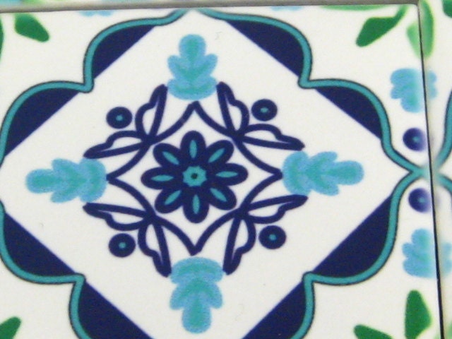 Multani Inlay Pattern AA : 9 Ceramic Tile Set for backsplash, bathroom decor, or display