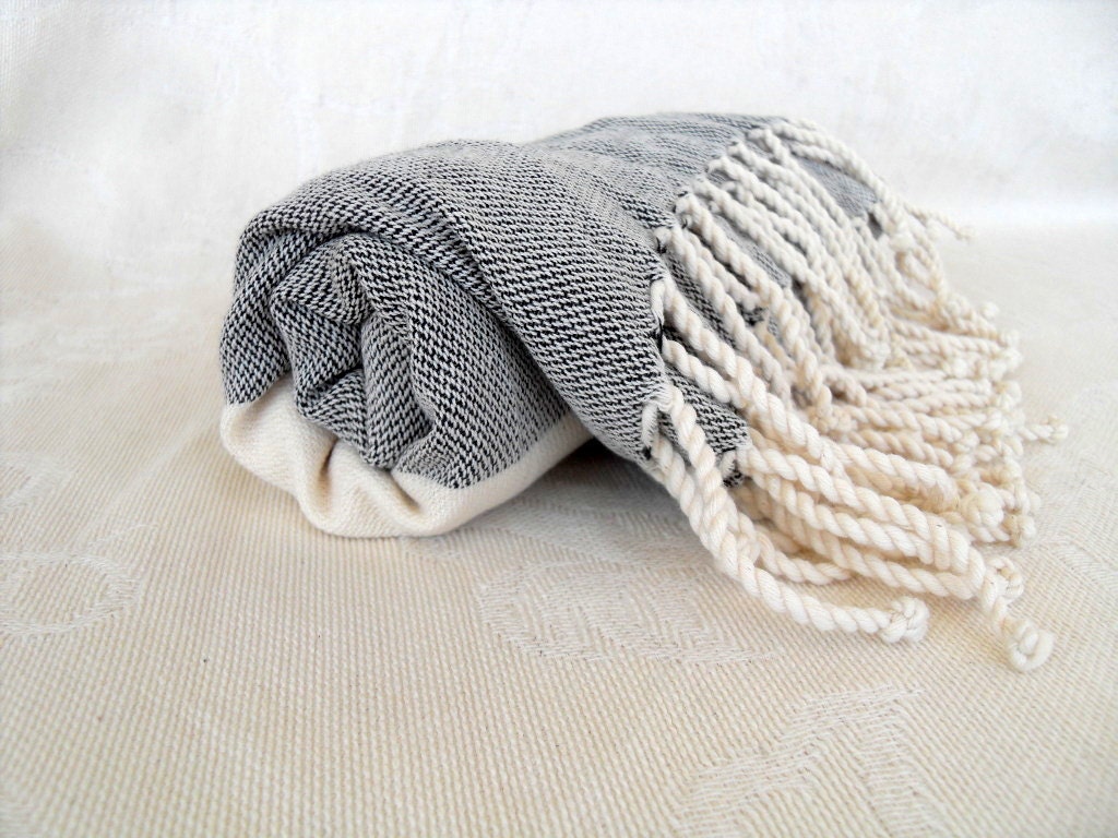 Fathers Day Gift, Turkish Towel, Peshtemal, Natural Soft Cotton, Bath Towel, Beach Towel, Black, Man Gift, Long Fringes
