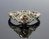 Old European Cut Diamond in Art Deco Filigree Basket Engagement Ring RGDI440N