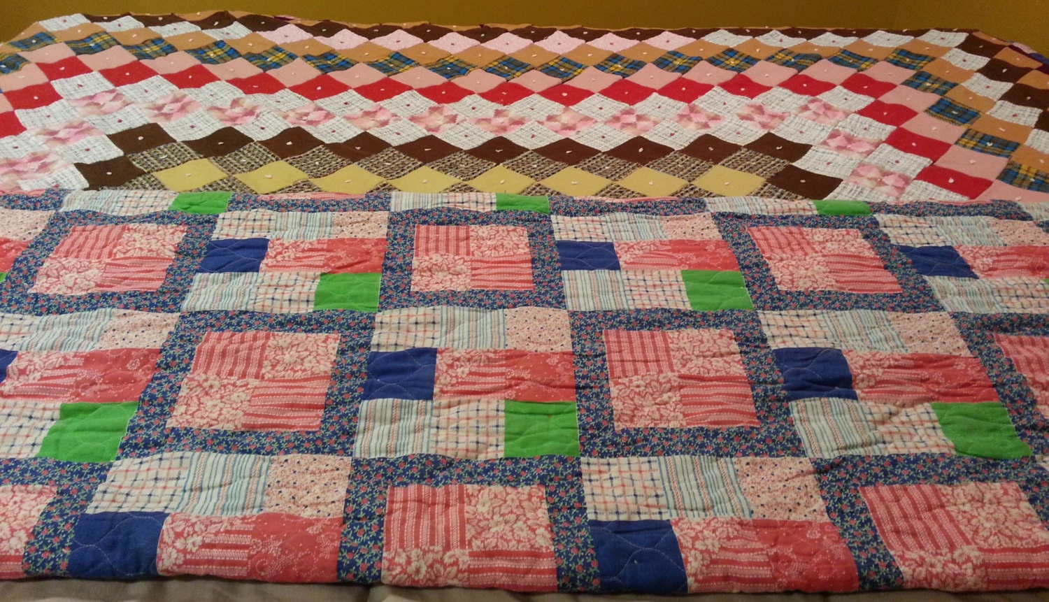 Vintage large Traditional Handmade Multi-Pattern Patch Quilt (Full-Queen)