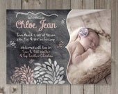 Baby Girl Photo Birth Announcement Pink Floral Chalkboard DIY PRINTABLE 5x7  Digital File