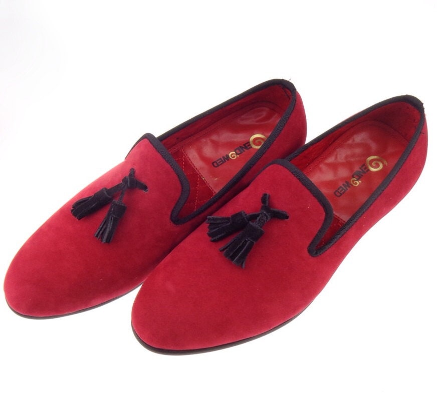 14w Slipper Red Loafer made velvet for Prince Óendowed with men  slippers  Men's Albert Velvet Hand