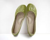 Ballerina leather flat shoes apple green custom made - Erinbonnie