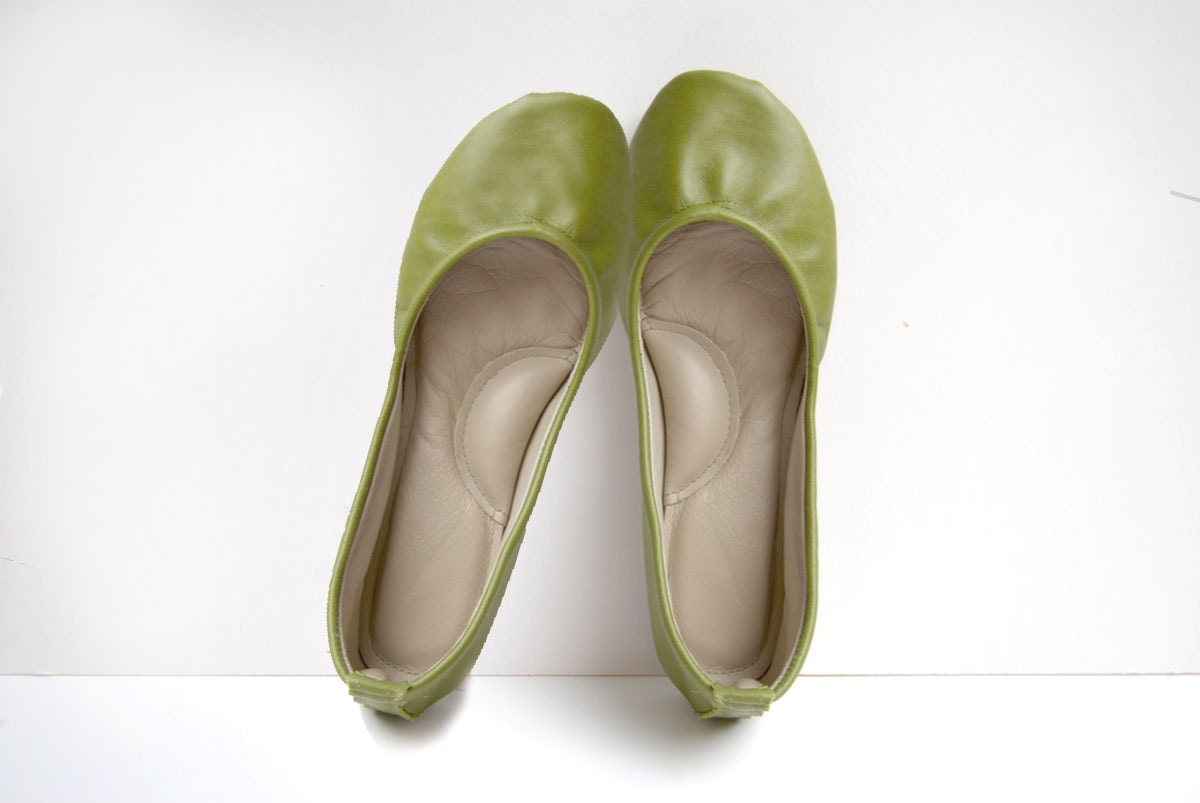 Ballerina leather flat shoes apple green custom made