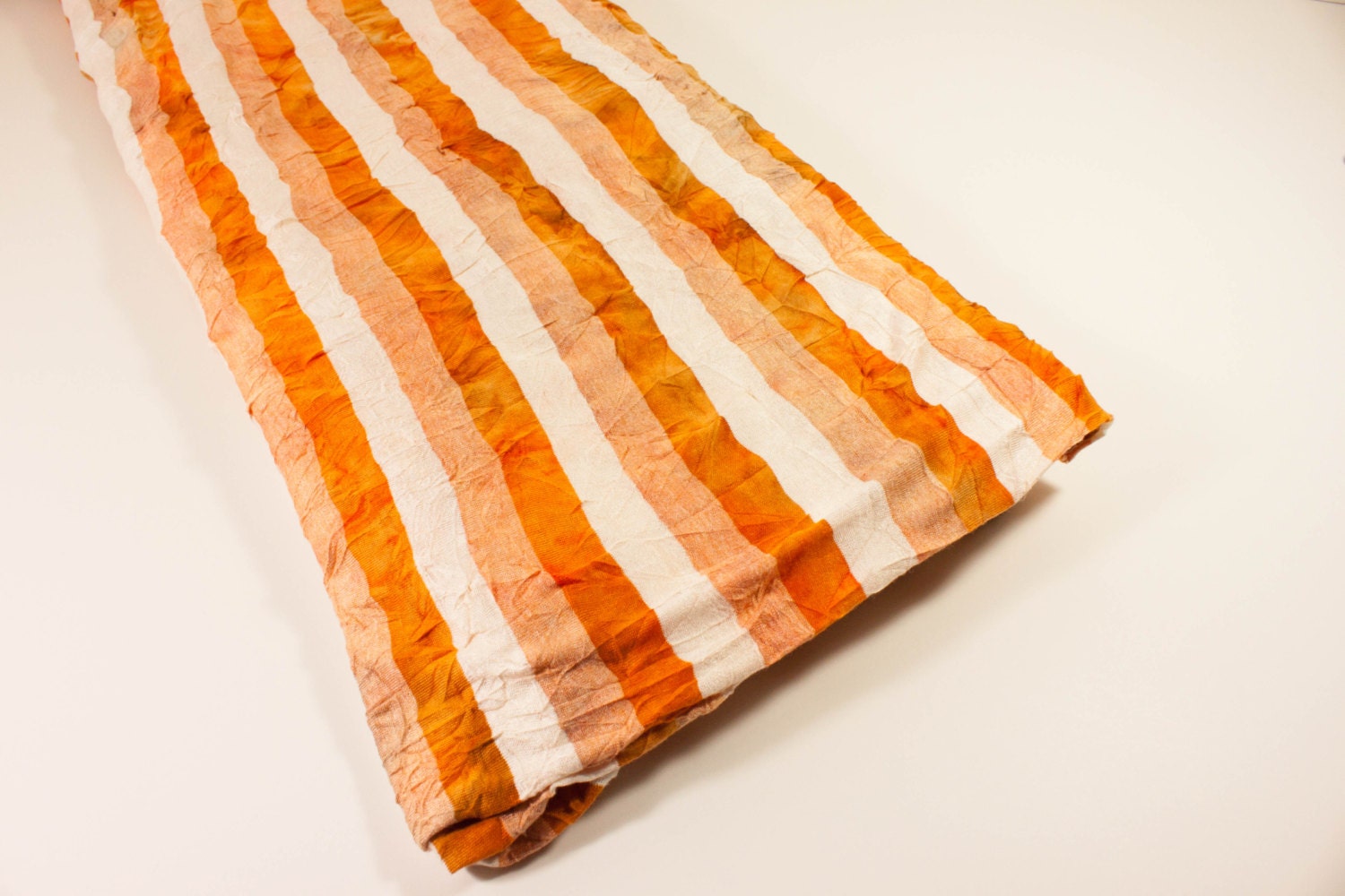 Orange and White Striped Rayon Knit - Reverse Tie Dye and Crinkled - Gorgeous