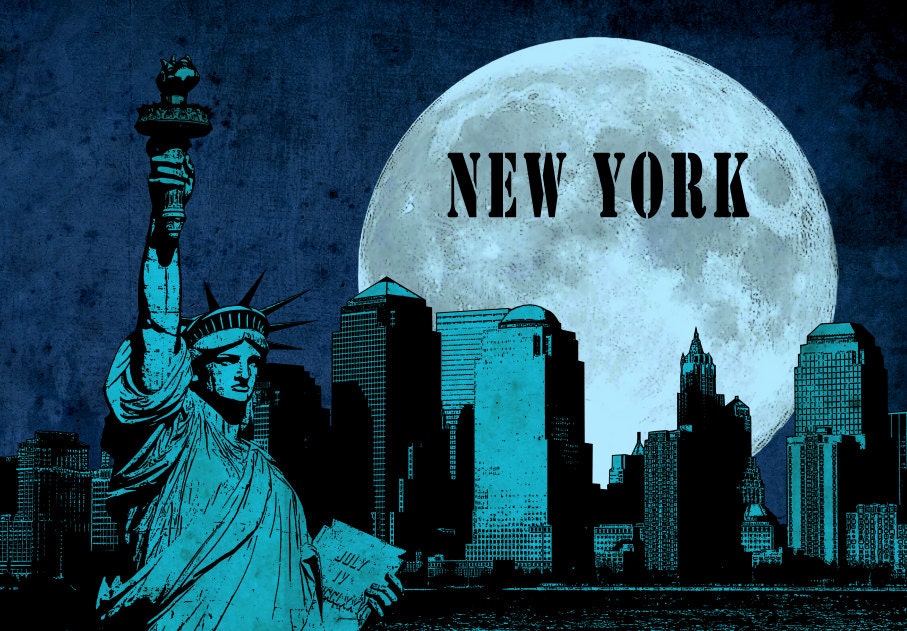 New York USA - Retro minimalist digital art poster print 11"x17"- Vintage United States city landscape illustration ny art print poster.