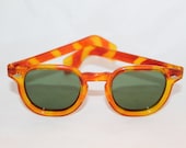 Vintage  USA Made Square Sunglasses  Green Glass lenses Orange Yellow - FramedForYou