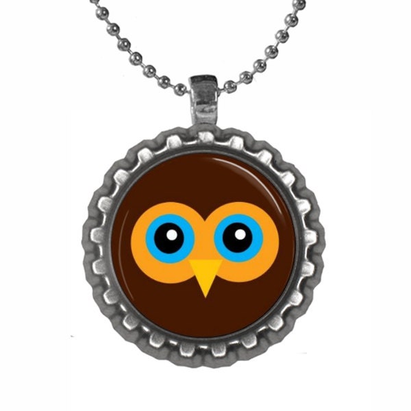 Bottle cap ball chain necklace- ANIMAL owl- childrens- teens- girls- party favor- birthday gift