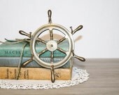 Cool Vintage Brass SHIPS WHEEL HANGER Hooks Nautical Home Decor Boat Theme