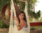 Extra Large Hammock Chair Swing. Cotton or Nylon. Handmade woven knit NATURAL. Father's Day SALE: FREE hanging rope with purchase
