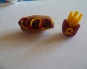 Handmade Hotdog and Fries stud earrings - OOAK - Sculpey (Polymer) Clay