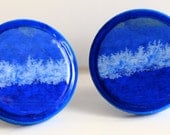 Round Blue Earrings, Handmade Painted Earring studs, Art Earrings, Abstract Art Jewellery
