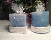 Set of 2 ocean blue handmade candle with white rope scented