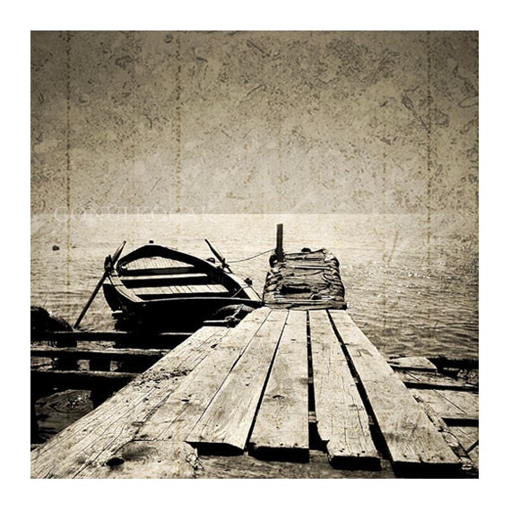 Boat photography, conceptual photography, alone, Vintage view , old photo, Vintage background, sepia, Monochromatic, sea, 8''x8'' inch