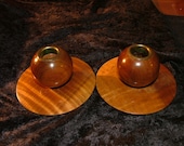 Myrtle Wood Mid 1950's Candle Holder Pair - Mid-Century Modern