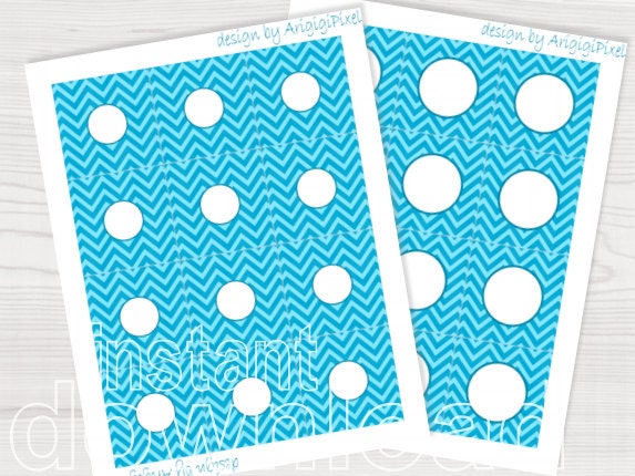 blue chevron printable circle tag 1 in circle 1,5 in circle blue turquoise background party printables instant download Il_570xn