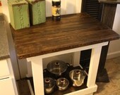 Unique Primtiques Multi Functional Tall Dark Walnut & Chef's White Table Kitchen Island Planter Craft Bench Custom Sizes Colors Upon Request