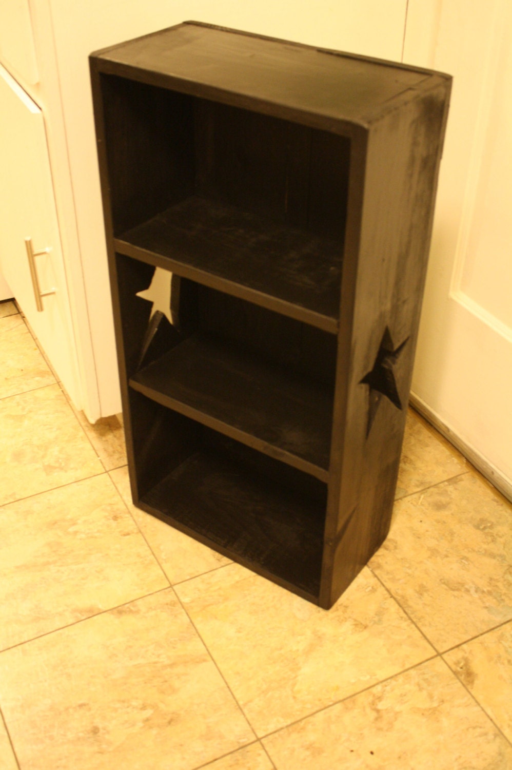 PRIMITIVE Black Double Sided STAR Book Shelf BOOKCASE Bath Hall Entry Kitchen Crafts 8wx16.25lx30.5h Custom Sizes Colors Avail