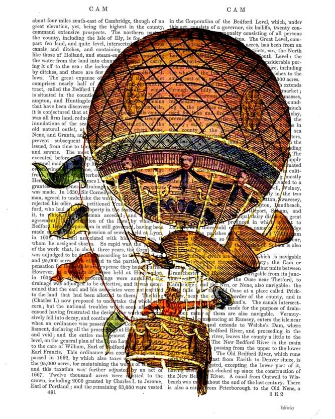 Vintage Hot Air Balloon Print with Flags, Digital Art Print Illustration Mixed Media Original Print wall art wall decor wall hanging