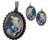 Beautiful Marie Laurencin Style Jewelry Set - Necklace Pendant - Earrings