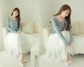 Cocktail Skirt French white Pleated Chiffon Rhinestone Garden Party Wedding Prom Dress(247)